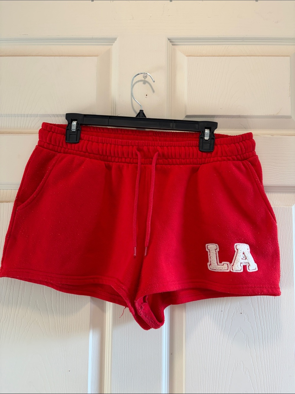 Women's Red Athletic Fleece Shorts with LA Applique